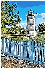 Newburyport Harbor Light By Picket Fence -Digital Painting